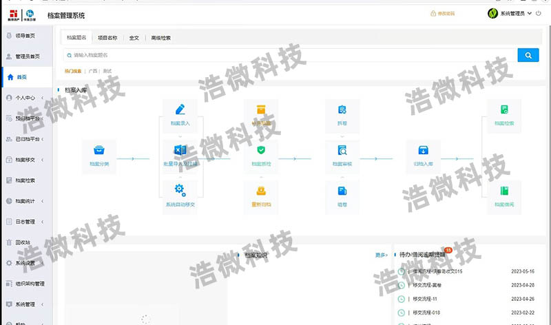 【浩微科技】成都侠客岛企业管理有限公司档案管理系统项目管理界面